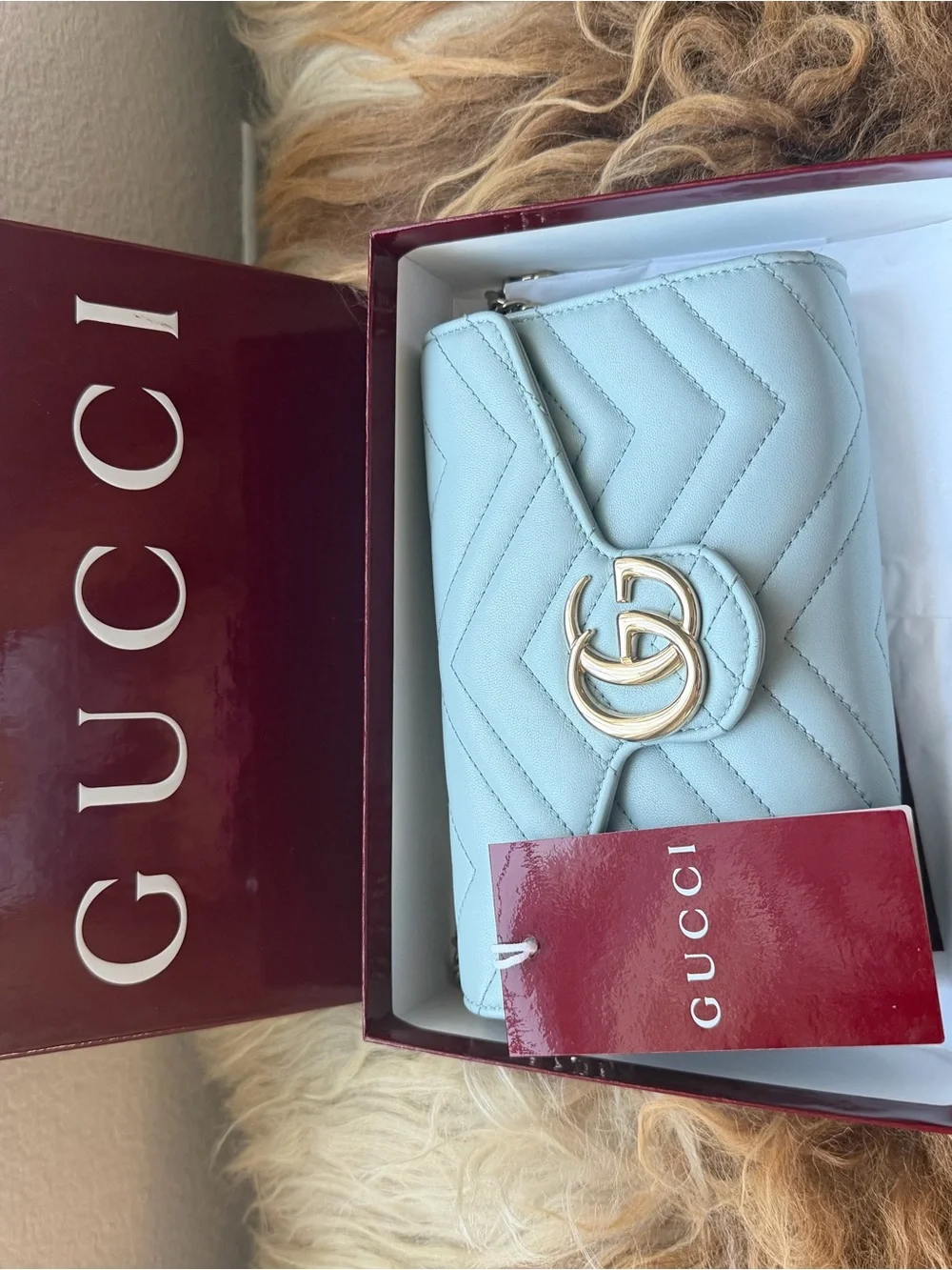 Gucci Pale Blue GG Marmont Quilted Crossbody Wallet